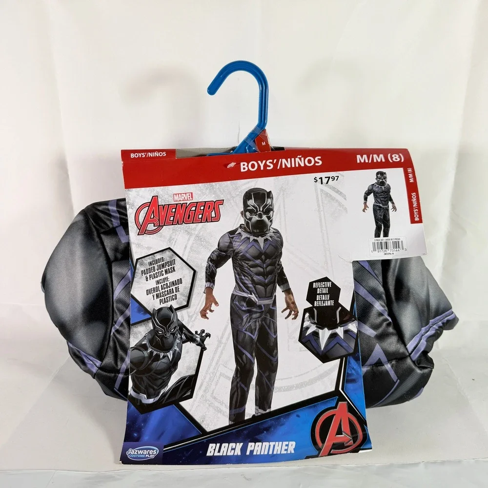Marvel Black Panther Costume Kids Medium 8 Padded Jumpsuit Mask Jazwares